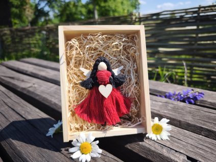 Macrame anděl - dřevěná dárková krabička