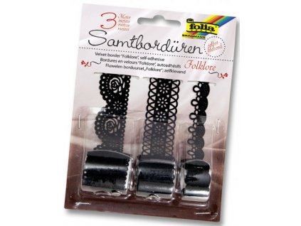 Samolepící papírová sametová krajka - černá, 3m