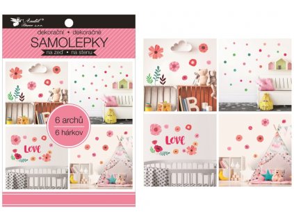Samolepky pokoj. v bloku květiny, kolečka 16 x 23 cm 6 listů / 15055