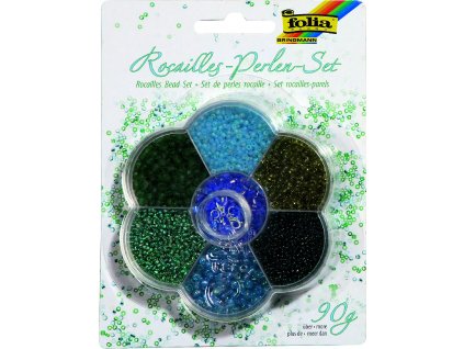 Rokajlové korálky - set - modrá/zelená - 90 g