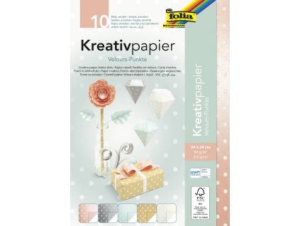 Kreativní papír s puntíky z veluru - mix 10 listů