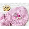 Set pro miminko - růžová pletená čepička s rukavičkami