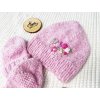 Set pro miminko - růžová pletená čepička s rukavičkami
