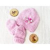 Set pro miminko - růžová pletená čepička s rukavičkami