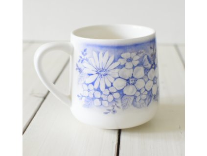 Hrnek porcelánový buclák - modré květy