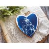 Srdce závěs dřevo kyanotypie 12 cm