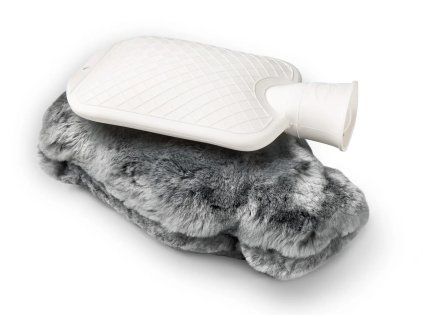 Wärmeflasche mit Fellbezug, grau