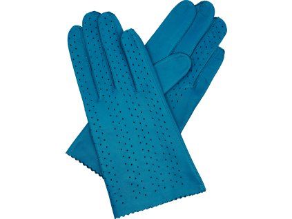 ungefütterte Damenhandschuhe mit türkisfarbenem Ausschnitt