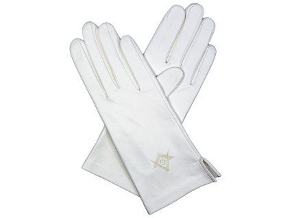Weiße, ungefütterte Damenhandschuhe mit Freimaurerlogo