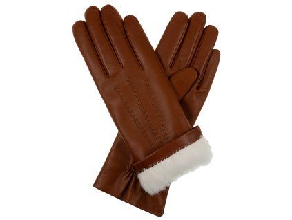 Damenhandschuhe in Cognac – Kaninchenfellfutter