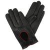 Damen-Autofahrerhandschuhe, schwarz, roter Besatz