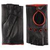 Damen-Fingerhandschuhe – schwarz, roter Besatz
