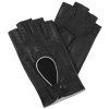 Damen-Fingerhandschuhe, schwarz mit weißem Besatz