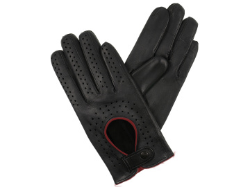 Dámské řidičské rukavice černé,červený lem