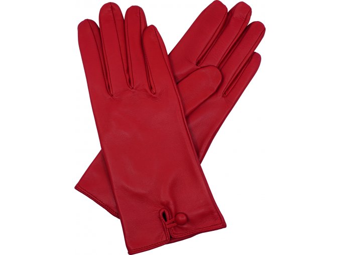 dámské kožené rukavice podšívka UH knoflík červená