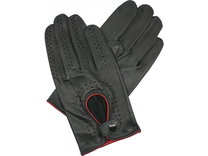 pánské kožené rukavice řidičské černé červený lem