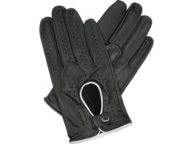 pánské kožené rukavice řidičské černé bílý lem