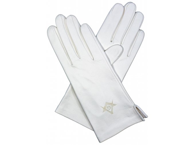 dámské rukavice bílé bezpodšívkové s logem svobodných zednářů