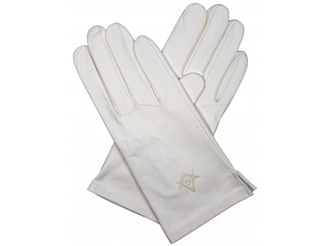 pánské rukavice bílé bezpodšívkové s logem svobodných zednářů