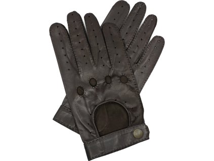 męskie skórzane rękawiczki samochodowe brązowe zatrzaskowe