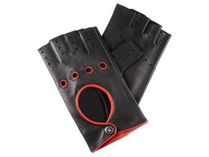 Rękawiczki damskie bez palców - czarne, wykończenie czerwone