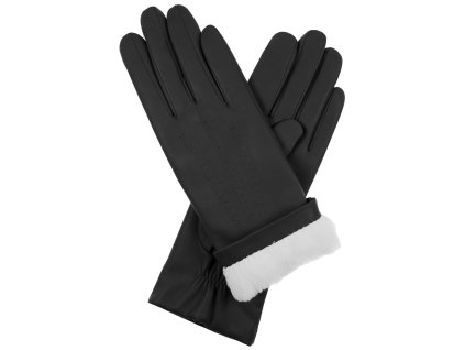 Rękawiczki damskie, podszewka z futra króliczego, czarne