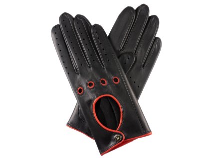 Rękawiczki samochodowe damskie - czarne, wykończenie czerwone