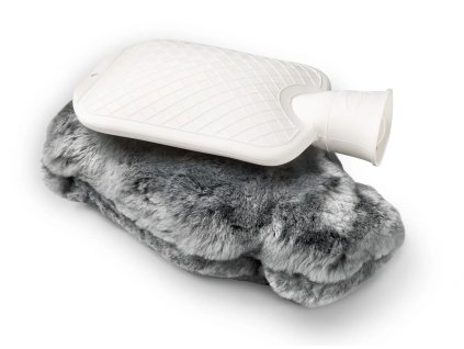 Butelka grzewcza w pokrowcu z futra, szara