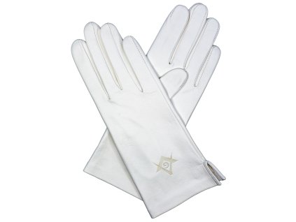 damskie białe rękawiczki bez podszewki z logo Freemason