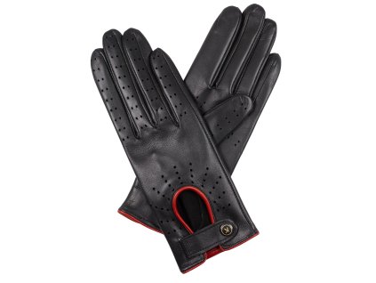 Rękawiczki samochodowe damskie - czarne, wykończenie czerwone