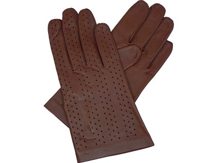 rękawiczki damskie bez podszewki brązowe wycięcie