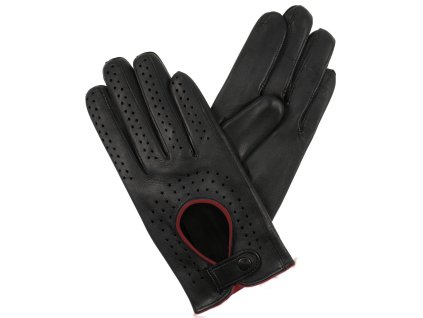 Rękawiczki samochodowe damskie, czarne, z czerwonym wykończeniem