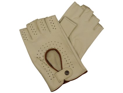 50114139 damskie rękawiczki bez palców skórzane brzoza, wykończenie koniakowe