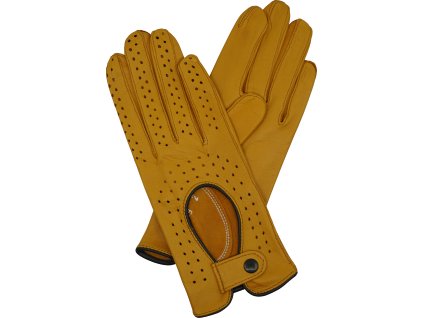 damskie skórzane rękawiczki samochodowe żółte