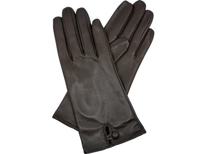 rękawiczki damskie skórzane podszewka UH guzik brązowy