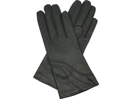 rękawiczki damskie skórzane podszewka UH haft czarny
