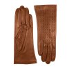 Rękawiczki damskie bez podszewki z rozcięciem - jasny koniak