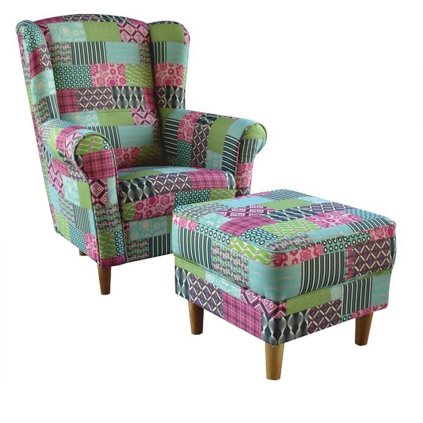 Ušiakové kreslo s taburetom - ASTRID, Patchwork1