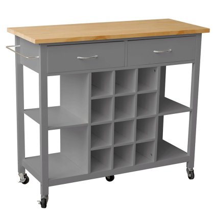 Servírovací stolík – DILIA, Tmavosivá/prírodná