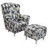 Ušiakové kreslo s taburetom - ASTRID, Vzor motýľ