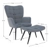 Ušiakové kreslo s podnožkou - HABEN, Sivá zamatová látka – detail 16