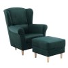 Ušiakové kreslo s taburetom - ASTRID, Smaragdová látka