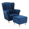 Ušiakové kreslo s taburetom - ASTRID, Modrá látka