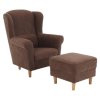 Ušiakové kreslo s taburetom - ASTRID, Hnedá látka