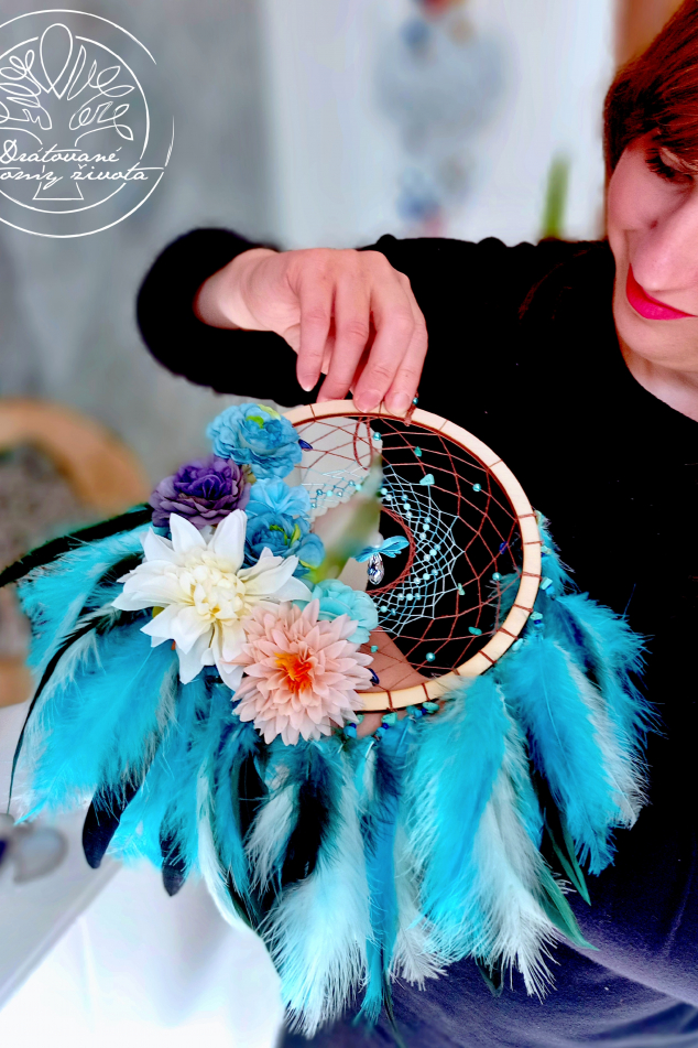 Lapač snů - Měsíční bohyně s Tyrkysem a Lapis lazuli 20x40cm