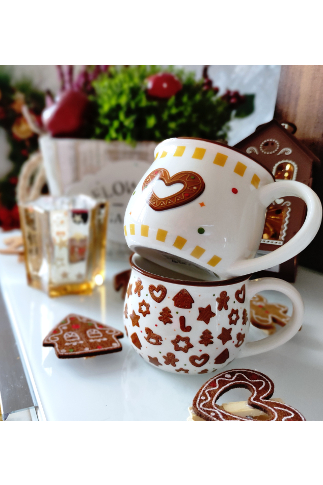 Porcelánový vánoční hrníček s motivem perníčků 150ml – set 4ks