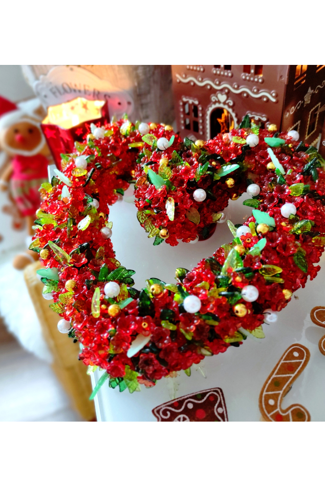 Vánoční drátované srdce s korálky „Vánoční kouzlo“ 23 cm