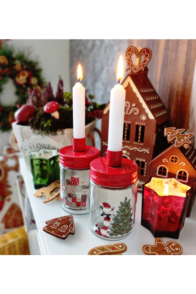 Vánoční skleněné svícny skřítek Neposeda 13,5cm set 2ks