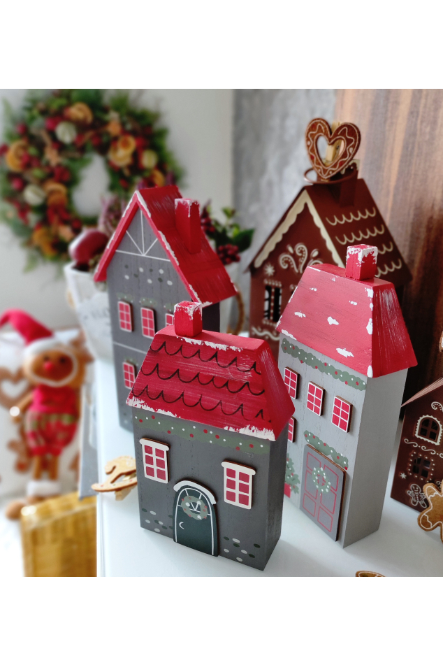 Vánoční dřevěné domečky set 3ks 24 -18cm