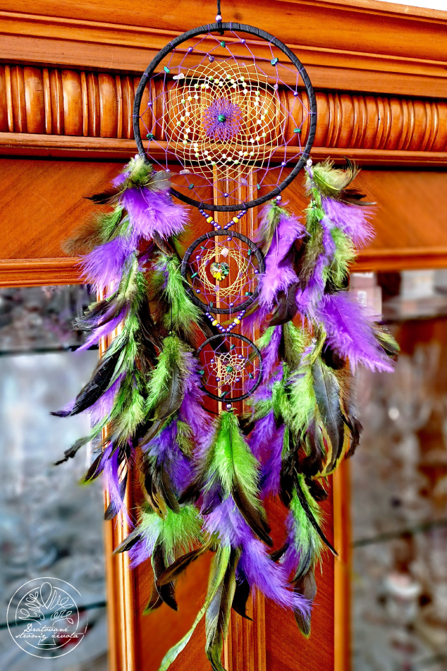 Lapač snů - Přivolání štěstí s polodrahokamy a srdíčkem Swarovski 15x80cm